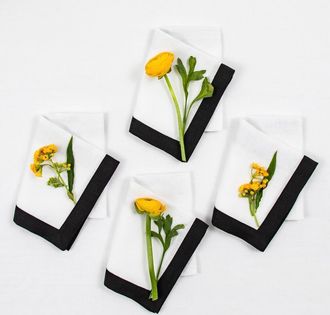 Solino Home Linen Dinner Napkins Set of 4, 20 x 20 Inch for Dining Table, Holiday and Everyday Table Decor - Classic in Black And White at Nordstrom