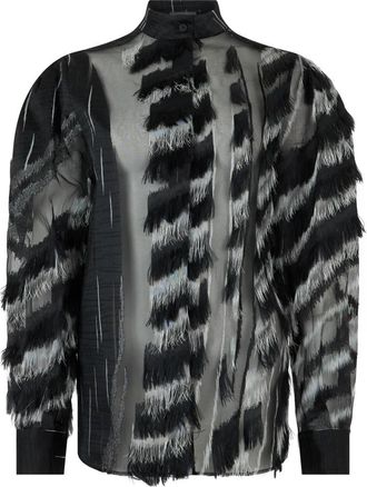 Alberta Ferretti Moderne blouse met een mix van elegante texturen - Dames - Blouses - Zwart - S - Polyester - Overhemden