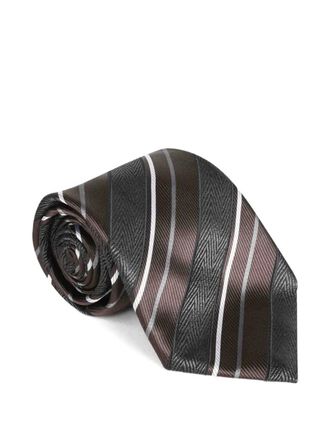 Brioni textured striped tie - Marrone