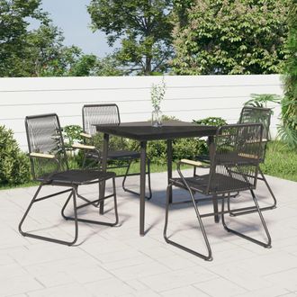 vidaXL Juego De Comedor De Jard&iacute;n 5 Piezas Rat&aacute;n Pvc Negro Vidaxl