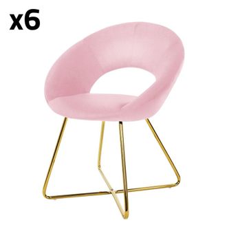 ML Design Sillas de comedor, lote de 6, terciopelo, rosa