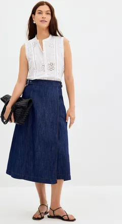 Contemporaine Womens Lightweight denim wrap midi skirt