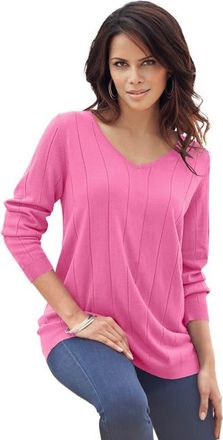 Roaman's Plus Size Drop Needle V Neck Lightweight Sweater Knit in Vintage Rose at Nordstrom, Size Small