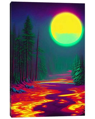 iCanvas Neon Moon Glow Forest Nature Landscape Adventure By 83 Oranges Wall Art