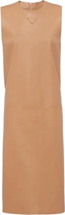 Prada triangle-logo leather shift dress - women - Leather - 42 - Brown
