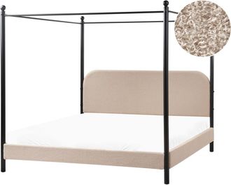Beliani Cama con dosel de tejido beige 180x200