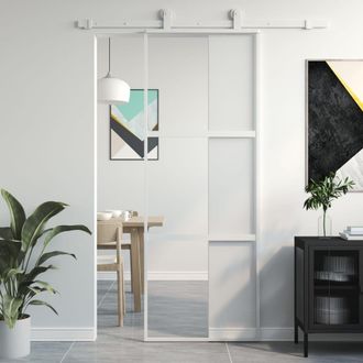 Berkfield Home Sliding Door White 76x205 cm Tempered Glass & Aluminium in Black