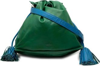 Loewe Pre-owned Bucket Bags, female, Green, Size: ONE SIZE Pre-owned Leather Drawstring Bucket Bag