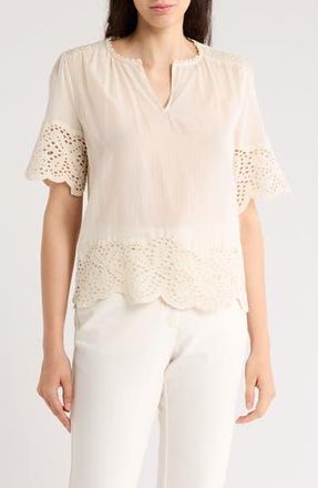 T Tahari Embroidered Cotton Top in Cloud at Nordstrom Rack, Size X-Large