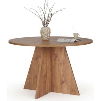 Dmora Tavolo Fisso Racale, 4 Posti, Forma Rotondo, Peso Supportato 60 kg, 120x120x75h cm Marrone Rovere Nodi