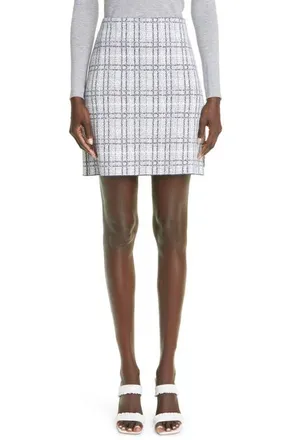 St. John Pixelated Plaid Jacquard Miniskirt in Ecru/Navy Multi at Nordstrom, Size 4