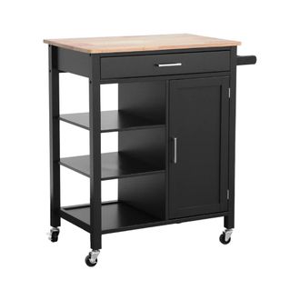 Sweeek Carro de cocina con bandeja de madera de pino, negro