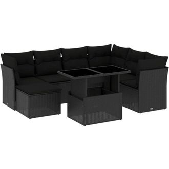 vidaXL Set De Sof&aacute;s De Jard&iacute;n 8 Piezas Y Cojines Rat&aacute;n Sint&eacute;tico Negro Vidaxl