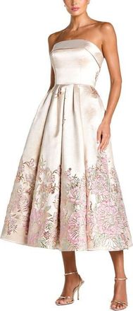 Mac Duggal Strapless Brocade A Line Midi Dress in Champagne Multi at Nordstrom, Size 10
