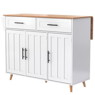 STILVORA Carro De Cocina Con 2 Cajones, 3 Compartimentos, Encimera Abatible Y Ruedas, Para Cocina, En Mdf, 129x71x91,5 Cm