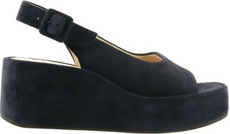 H&ouml;gl Schoenen, Dames, Blauw, 40 EU, Leer, Velvet Sleehakken voor een Stijlvolle Zomerlook