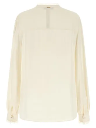Twin-Set Lace-Trimmed Viscose Blouse - Cream