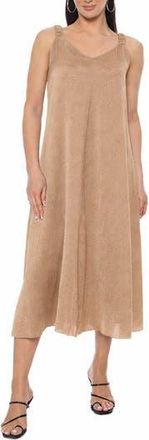Tash And Sophie Ruched Strap V-Neck Midi Dress in Champagne at Nordstrom Rack, Size X-Large