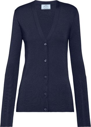 Prada fine-knit cardigan - women - Cashmere/Silk - 42 - Blue