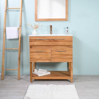 Wanda Collection Mueble De Ba&ntilde;o De Teca Y Cer&aacute;mica Bagster L80 Cm