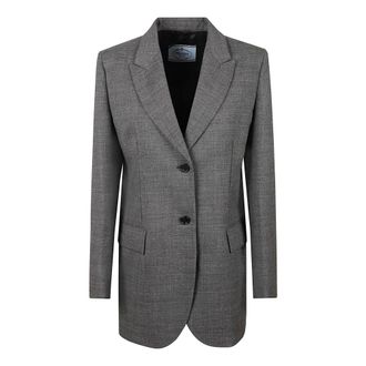Prada Driekslogo Wol Blazer - Dames - Jassen - Grijs - Maat: XS Wol