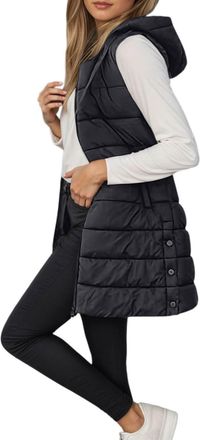 Generic Long Gilet For Women Winter Jacket, Outdoor Waterproof Jackets With Pockets Winter Warm Quilted Vest Ladies Body Warmer(Black,Xxxl)