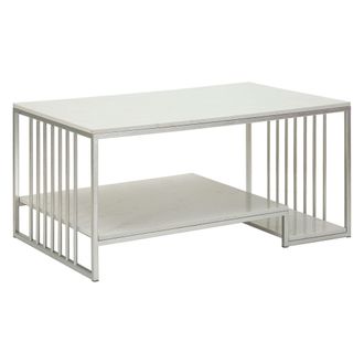 Dmora Mesa De Centro Fafaha, Rectangular, Tapa Blanca, Estructura De Metal, 90x45x60h Cm M&aacute;rmol Blanco