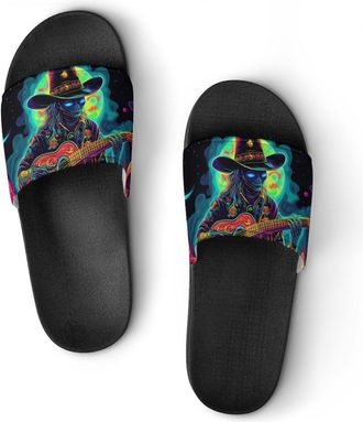 Generic Psychedelic Aliens Playing Guitar Shower Shoes Slipper for Women Men Beach Slippers Quick Drying Non Slip Open-Toe Sandals