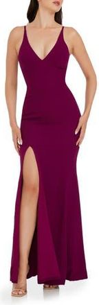 Dress The Population Iris Slit Crepe Gown in Dark Magenta at Nordstrom Rack, Size Medium