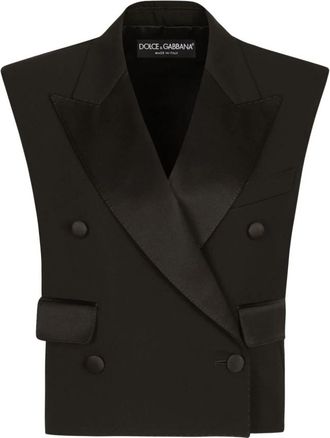 Dolce & Gabbana Zwarte Mouwloze Double-Breasted Wollen Jas - Dames - Bodywarmers - Zwart - M - Wol - Jassen