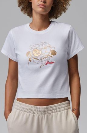 Nike Jordan Metallic Logo Graphic Shrunken Cotton T-Shirt in White at Nordstrom, Size X-Small