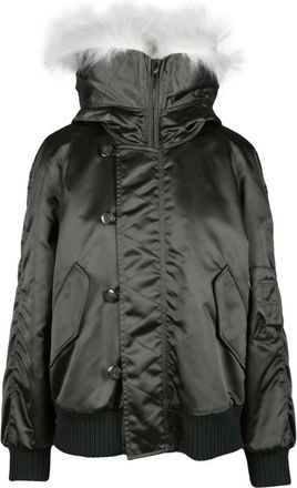 Dondup Jassen, Dames, Groen, XS, Bomberjack met bont capuchon