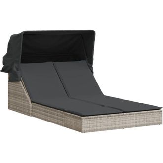 vidaXL Vidaxl - Lettino Doppio Baldacchino e Cuscini Grigio Chiaro Polyrattan