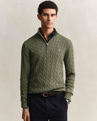 GANT Mens 379 Half Zip Jumper in Sage Green Cotton - Size X-Large