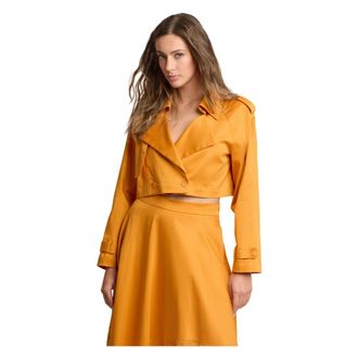 Kocca Jassen, Dames, Oranje, S, Leer, Cropped Biker Jacket
