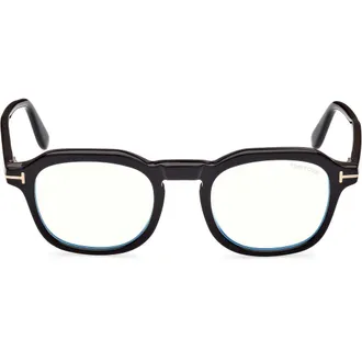 Tom Ford 49mm Blue Light Blocking Glasses in Shiny Black at Nordstrom