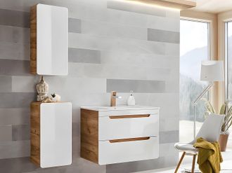 Vente-Unique Colonna per bagno L32 x l35 x H68 cm Naturale e Bianco - ARUBA