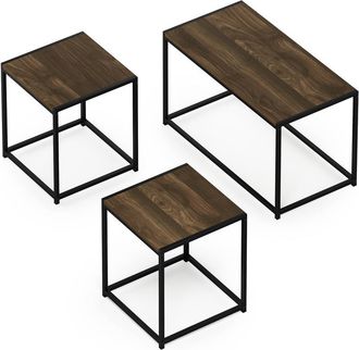 Furinno Camnus Modern Living Room Table Set with One Coffee Table and Two End Tables, Columbia Walnut
