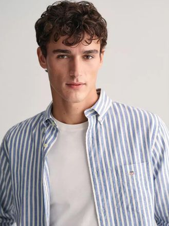 GANT Mens Rich Blue Cotton Linen Stripe Shirt - Size X-Large