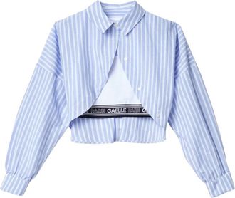 Ga&euml;lle Paris Lichtblauwe Poplin Shirt met Top - Dames - Overhemden - Blauw - M - Katoen - Overhemden