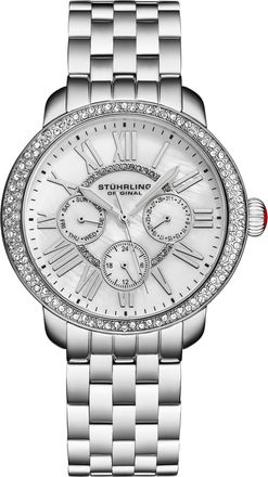 St&uuml;hrling Womens Sonata 4081 Ladies 38mm - White & Silver Stainless Steel - One Size