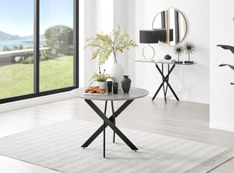 Furniturebox Novara 100cm Round 4-Seater Dining Table With Black Metal Legs in Grey