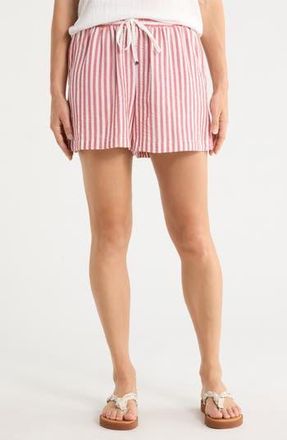 Max Studio Stripe Drawstring Waist Shorts in Red/White Stripe at Nordstrom Rack, Size X-Small