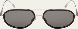Ermenegildo Zegna Mens Double-Bridge Titanium Aviator Sunglasses