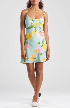 Natori Solene Floral Satin Charmeuse Chemise in Blue Multi at Nordstrom, Size X-Large