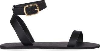 Maneb&igrave; Schoenen, Dames, Zwart, 39 EU, Leer, Leren sandalen met verstelbare enkelband