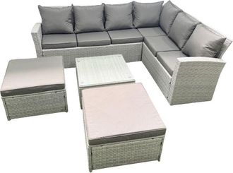 Fimous Garden Outdoor pe Rattan Furniture Set 8 Seater Rattan Garden Sofa Set with Square Coffee Table Light Grey Mixed - Fimous