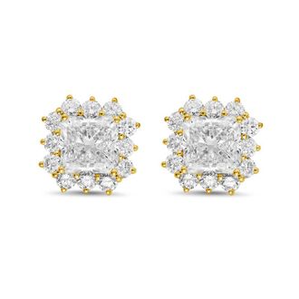 Diana M. Jewels 14kt yellow gold 3cts lab grown Radiant Cut Diamond Halo Earrings