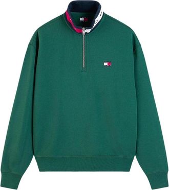 Tommy Jeans Relaxed Quarter-Zip Sweatshirt - Heren - Sweatshirts & Hoodies - Groen - Maat: L Katoen