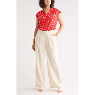 Nordstrom Rack Growover Print Shirred V-Neck Top in Red- Ivory Cracked Abstract at Nordstrom Rack, Size X-Small